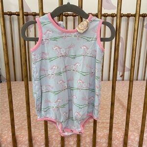 The Beaufort Bonnet Compant Bubble Romper - Home to the Horses 6-12 mo.